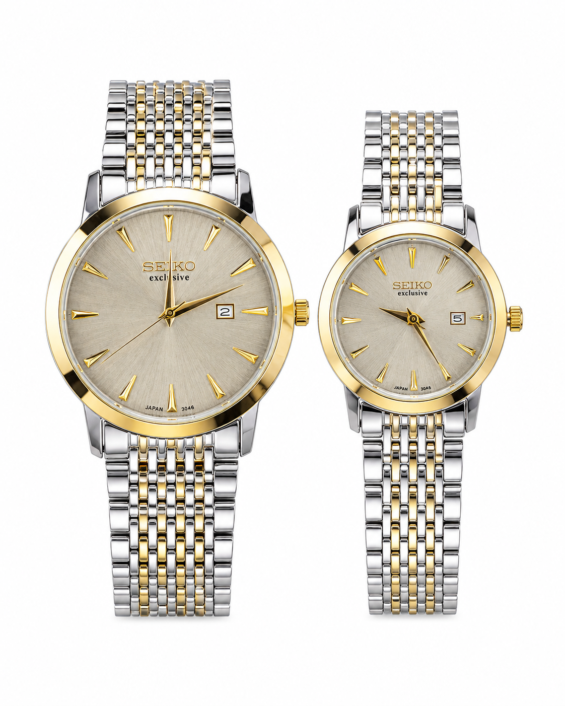 SEIKO(exclusive) Ref 3048 gold-silver creame ساعت مچی ست سیکو اکسکلوسیو اورجینال ژاپن طوسی طلایی-نقره ای مدل 3048 - تصویر 1